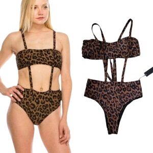 KENDALL +KYLIE Leopard Print Bikini Swimsuit sz M